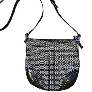 Coach Vintage Grey and Black Jacquard Signature Crossbody Bag Leather and Canvas